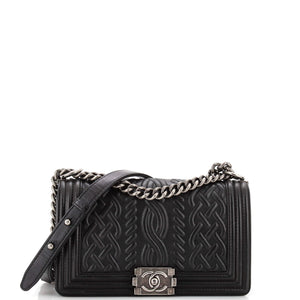 CHANEL Paris-Edinburgh Boy Flap Bag Celtic Knot Embossed Calfskin Old Medium