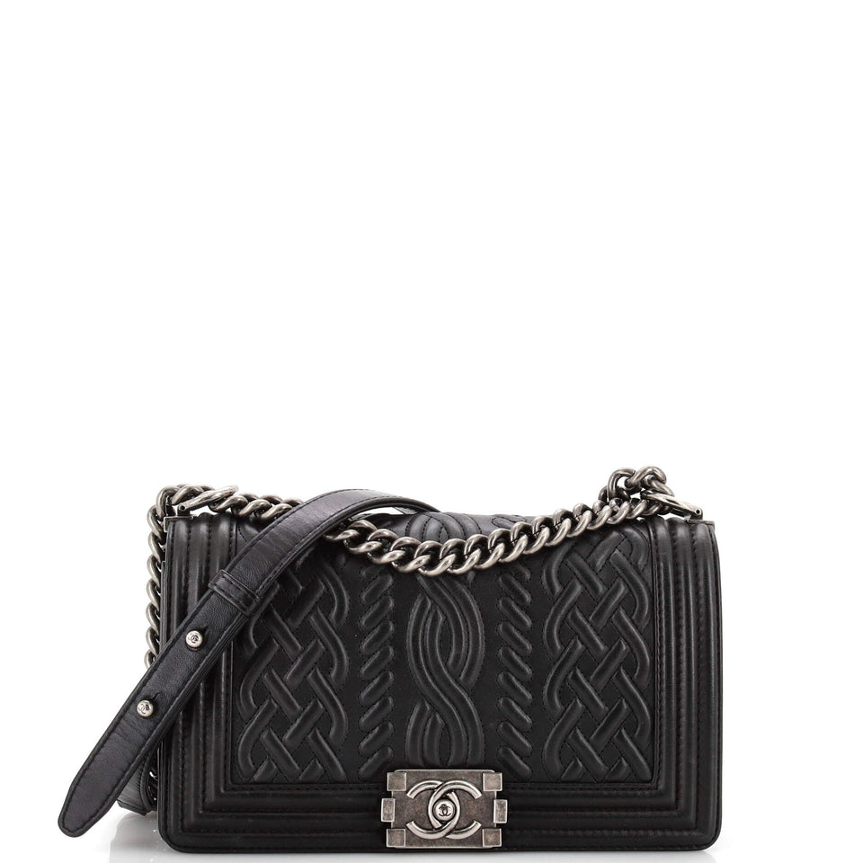 CHANEL Paris-Edinburgh Boy Flap Bag Celtic Knot Embossed Calfskin Old Medium