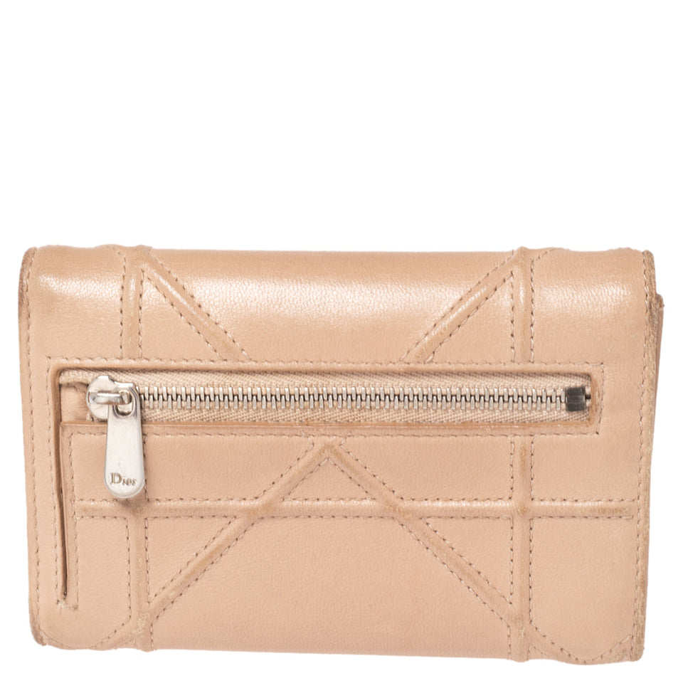 Dior Beige Leather Diorama Trifold Wallet..