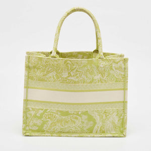 Dior Green/white Embroidered Canvas Medium Toile De Jouy Book Tote