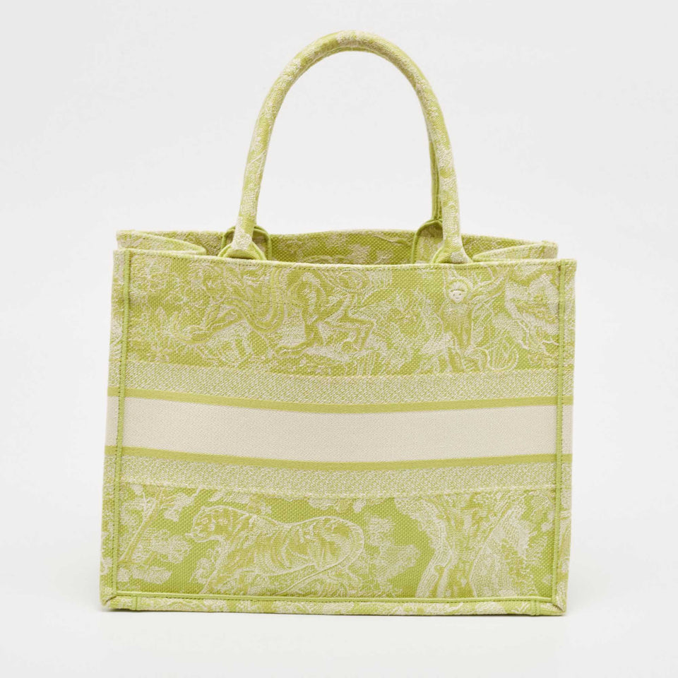 Dior Green/white Embroidered Canvas Medium Toile De Jouy Book Tote
