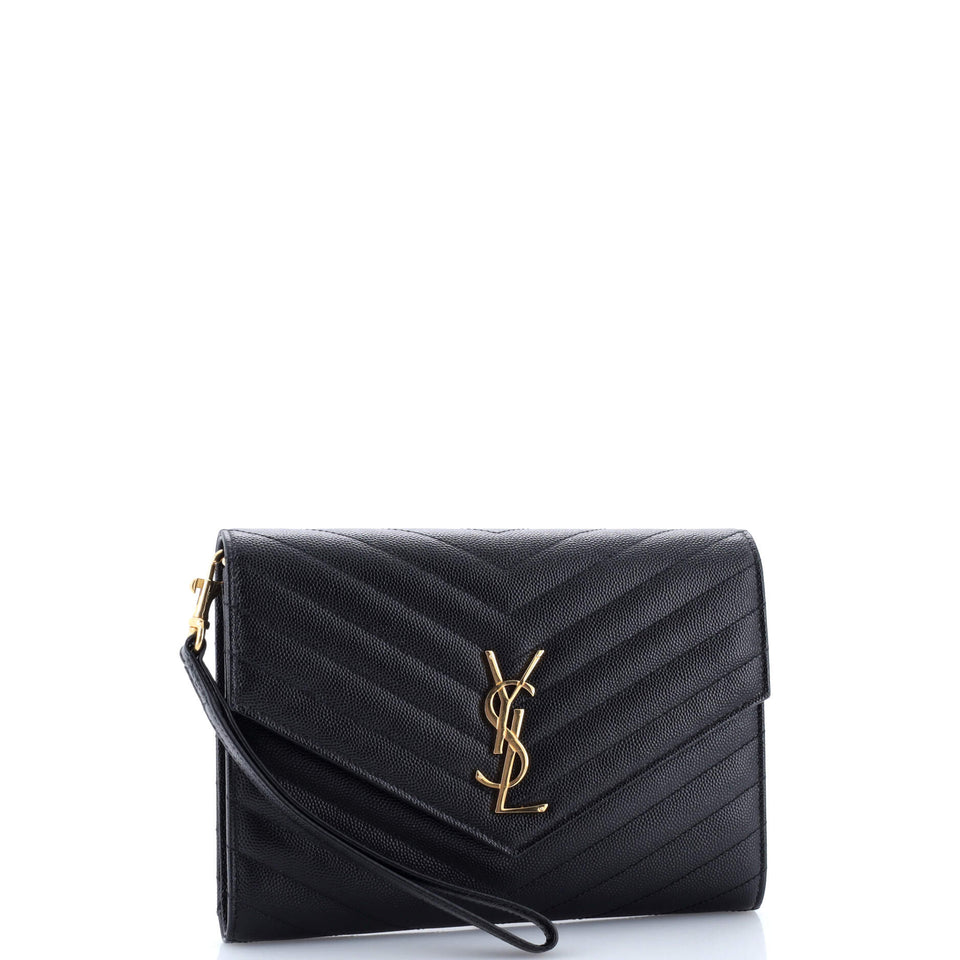 Classic Monogram Envelope Wristlet Clutch Matelasse Chevron Leather