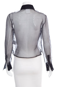 Chanel Black Silk Long Sleeve Mesh Blouse SZ 36