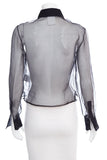 Chanel Black Silk Long Sleeve Mesh Blouse SZ 36