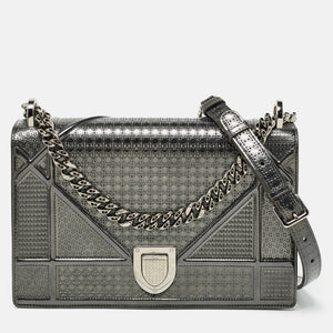Grey Patent Leather Medium Diorama Shoulder Bag