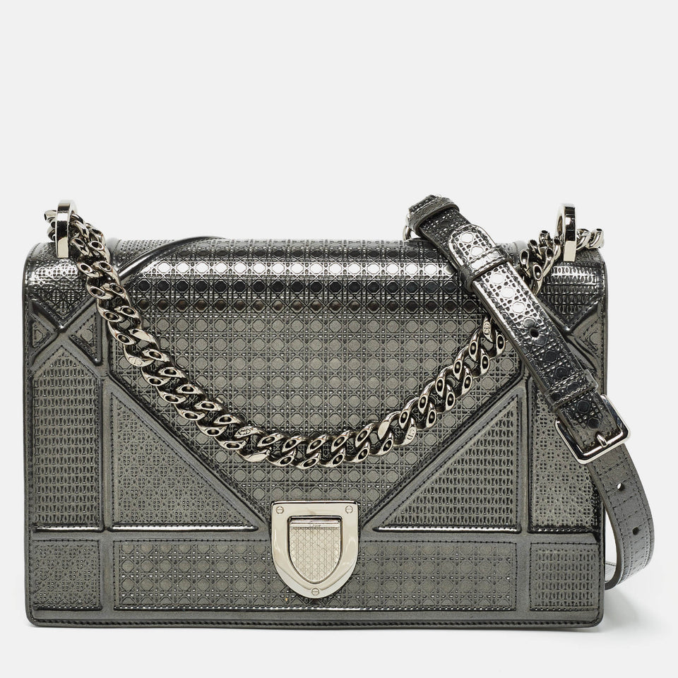 Grey Patent Leather Medium Diorama Shoulder Bag