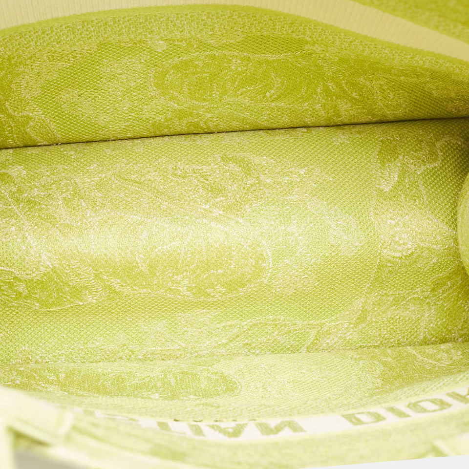 Dior Green/white Embroidered Canvas Medium Toile De Jouy Book Tote