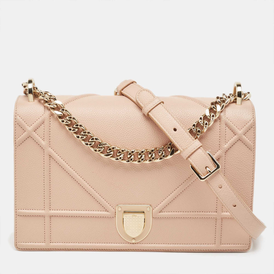 Peach Leather Medium Diorama Flap Shoulder Bag