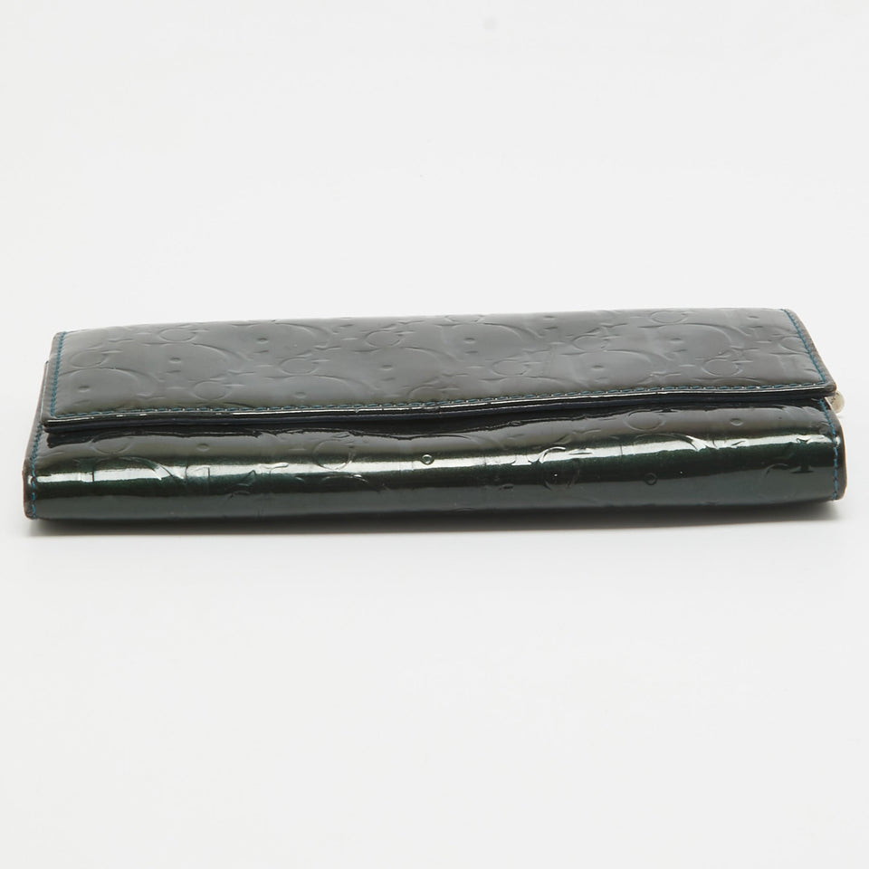 Dior Green Oblique Embossed Patent Leather Continental Flap Wallet