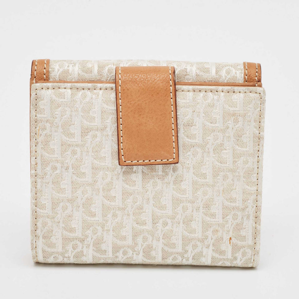 Dior White/brown Oblique Canvas And Leather Street Chic Compact Wallet
