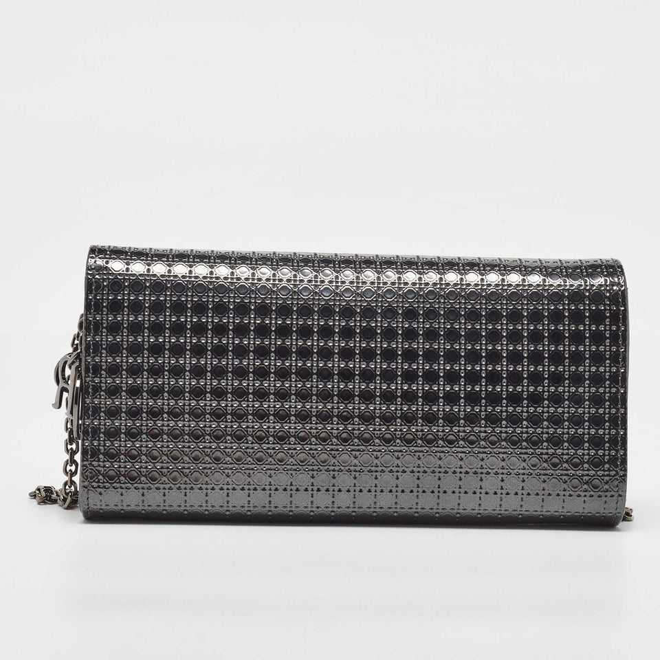 Dior Metallic Patent Leather Micro Cannage Croisiere Wallet On Chain