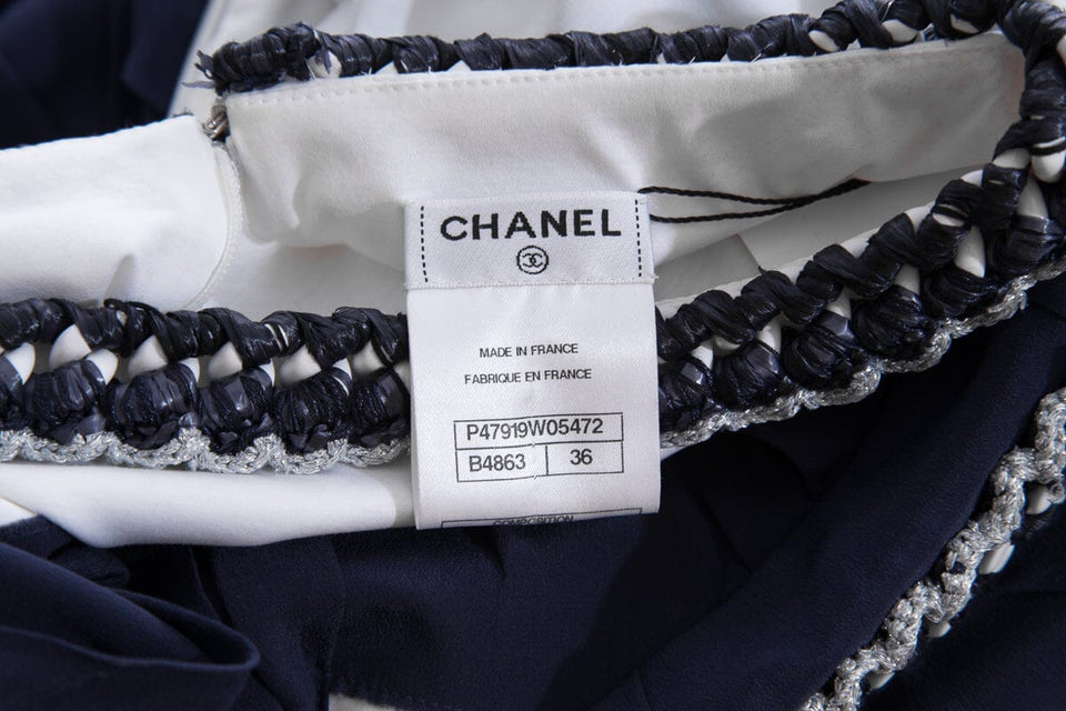 Chanel Navy & White Folded Detail Dress SZ 36