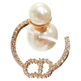 Dior Tribales Gold Metal Crystal Pave CD Orbital Faux Pearl Pin Earrings
