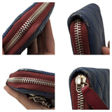 Chanel bags Blue Bicolor Quilted Maroon Trim Compact Zip Around Wallet