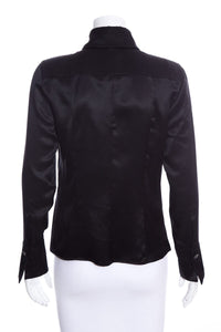 Chanel Black Silk Satin Blouse SZ 38