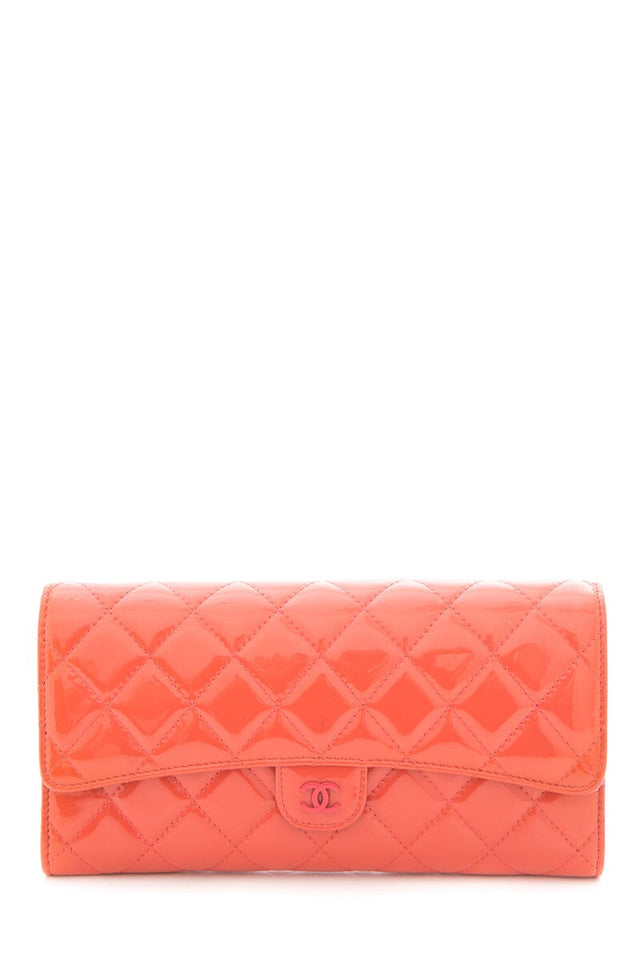 Chanel Coral Patent Leather Quitled Wallet/ Clutch