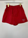 Prada Red Nylon High-Waist Shorts with Leather Plaque Detail Size IT 40 (UK 8)