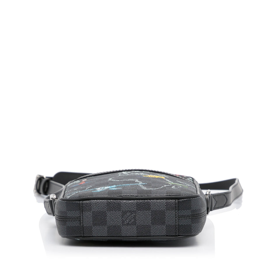 Black Louis Vuitton Damier Graphite Renaissance Map Danube Slim PM Crossbody Bag