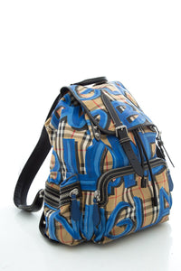 Burberry Blue Graffiti Checked Backpack