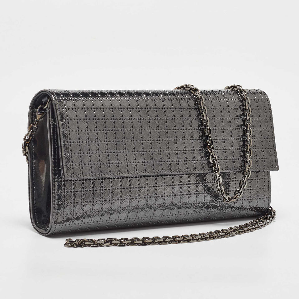 Dior Metallic Patent Leather Micro Cannage Croisiere Wallet On Chain