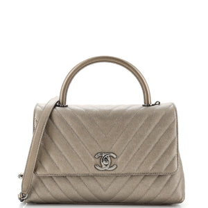 CHANEL Coco Top Handle Bag Chevron Caviar Small