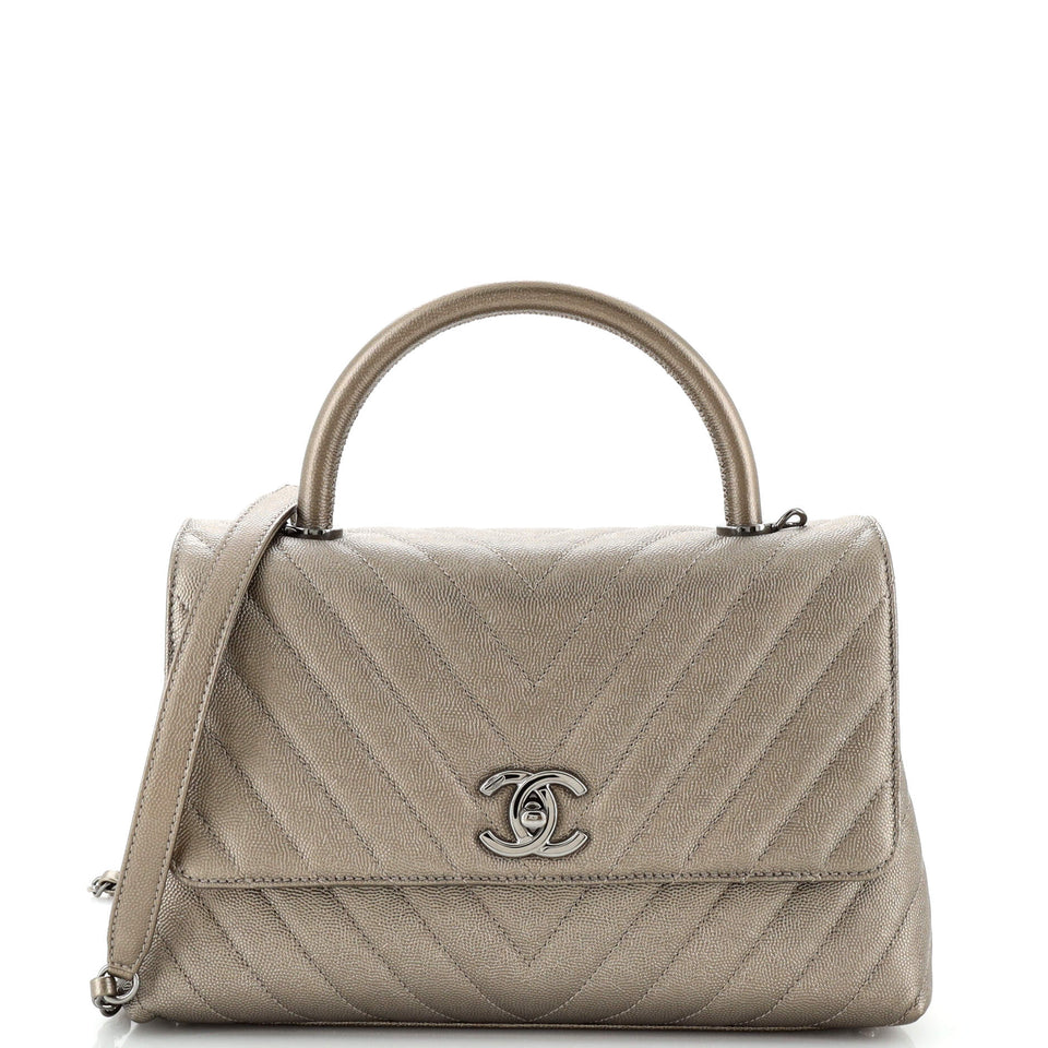 CHANEL Coco Top Handle Bag Chevron Caviar Small