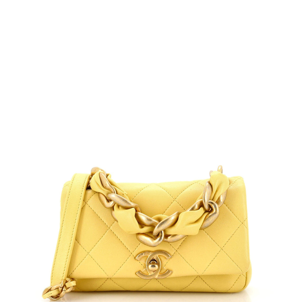 CHANEL Entwined Chain Top Handle Flap Bag Quilted Lambskin Small