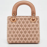 Dior Peach Leather And Suede Mini Beaded Ribbon Lady Dior Tote