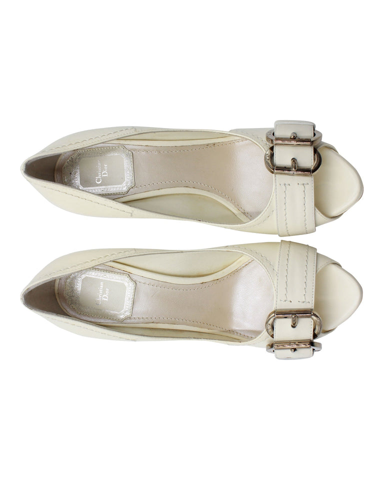 Dior Amazone Peep-Toe Pumps in Cream Leather