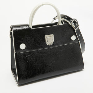 Dior Black/white Crinkled Patent Leather Medium Diorever Top Handle Bag