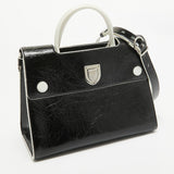 Dior Black/white Crinkled Patent Leather Medium Diorever Top Handle Bag