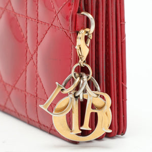 Dior Red Cannage Patent Leather Lady Dior Gusset Card Case