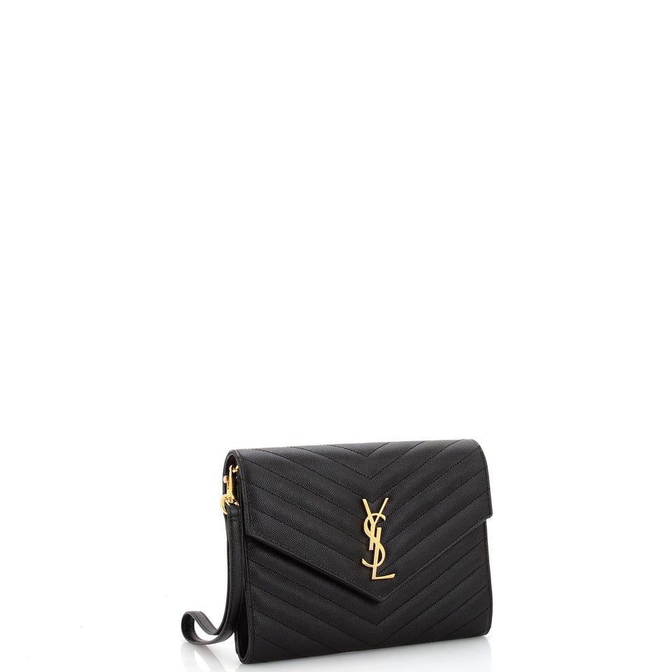 Classic Monogram Envelope Wristlet Clutch Matelasse Chevron Leather