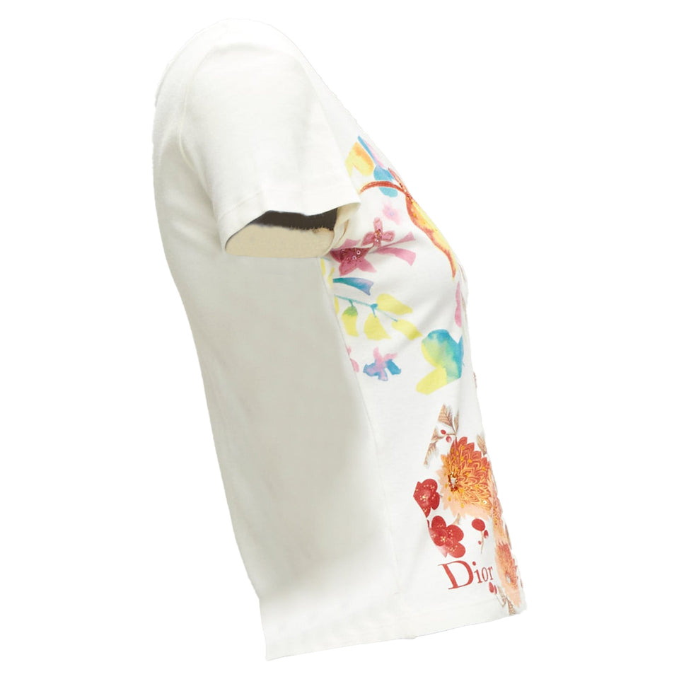 Christian Dior floral bead embellished lace V-neck t-shirt