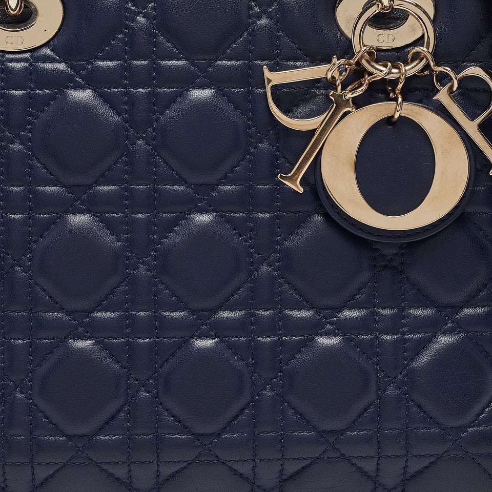 Dior Navy Blue Cannage Leather Medium Lady Dior Tote