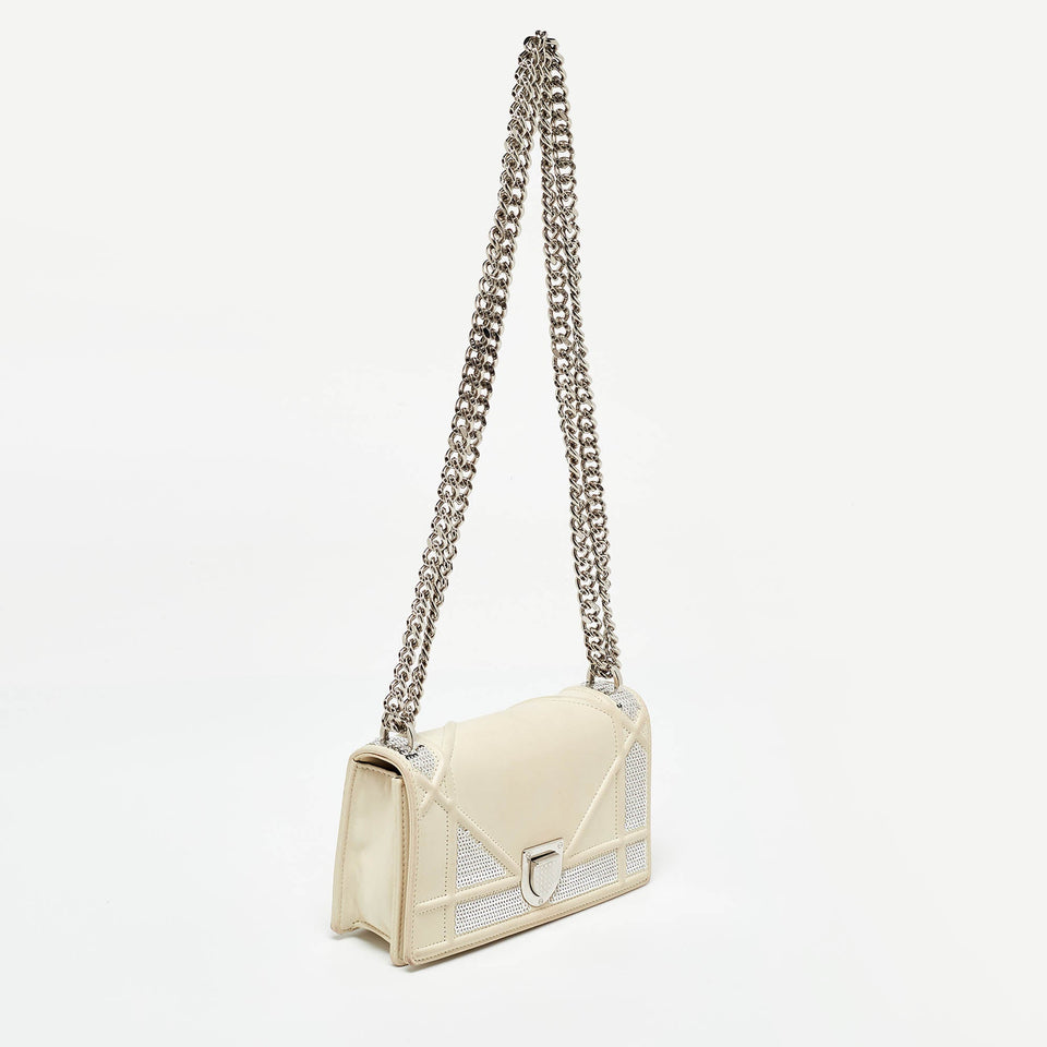 Dior Off White Leather And Sequin Mini Diorama Flap Bag