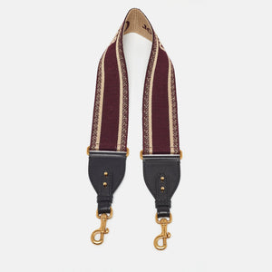Dior Burgundy Embroidered Canvas And Leather Book Shoulder Strap