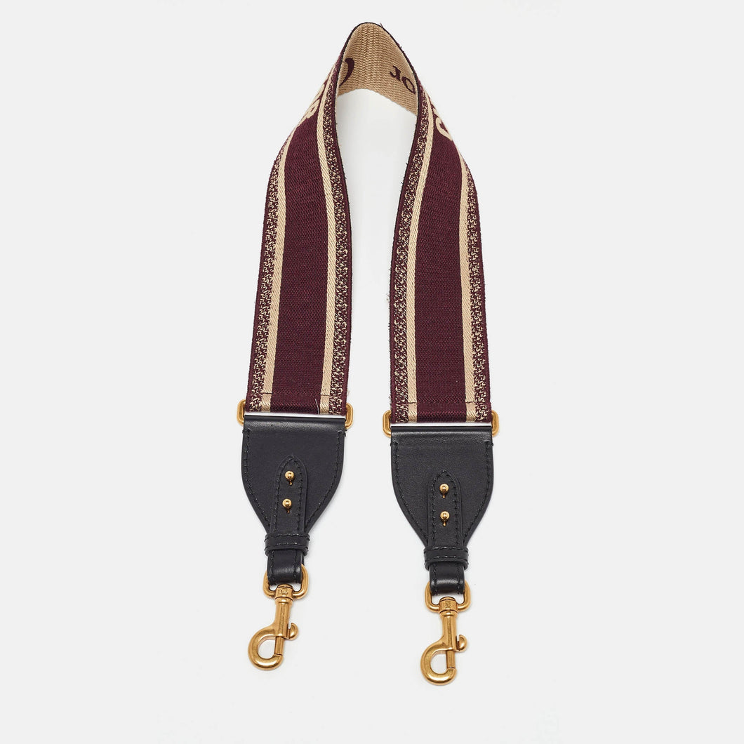 Dior Burgundy Embroidered Canvas And Leather Book Shoulder Strap