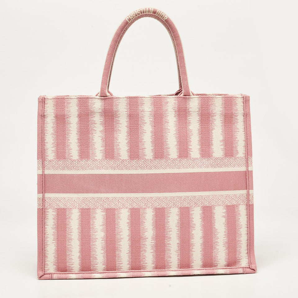 Dior Pink/white Canvas Large Stripe Book Tote