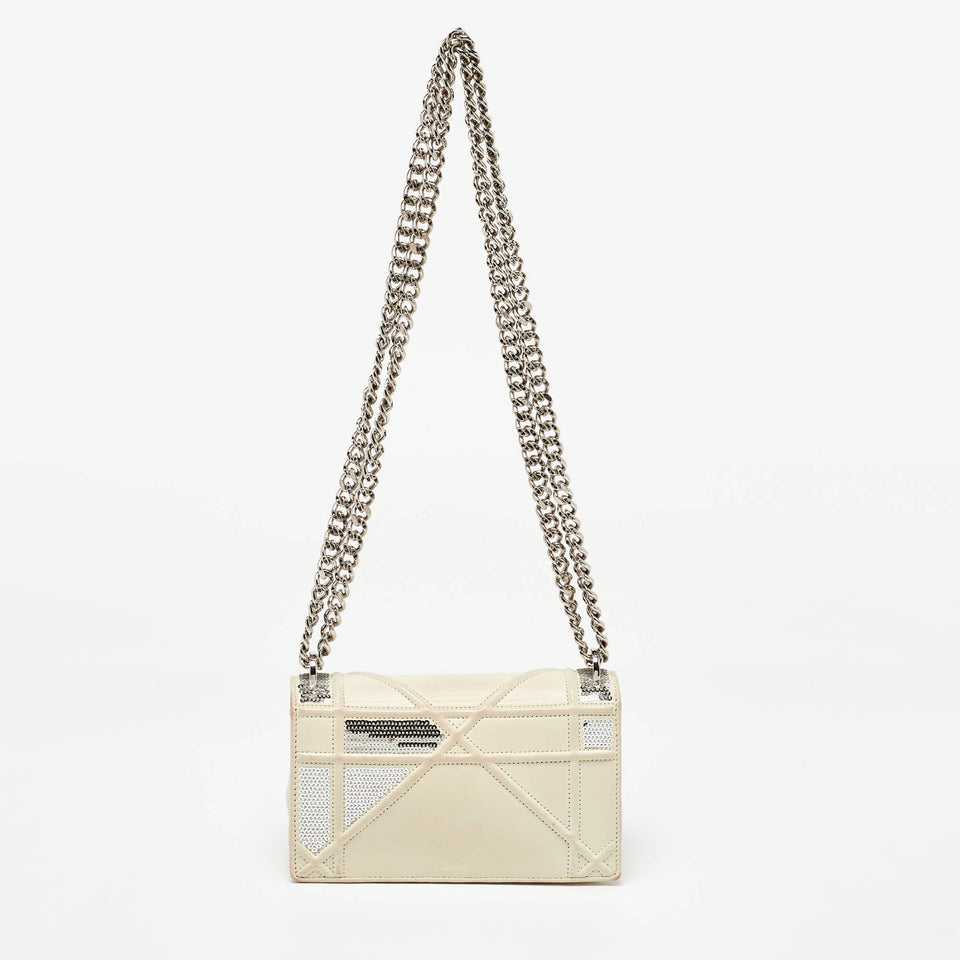Dior Off White Leather And Sequin Mini Diorama Flap Bag