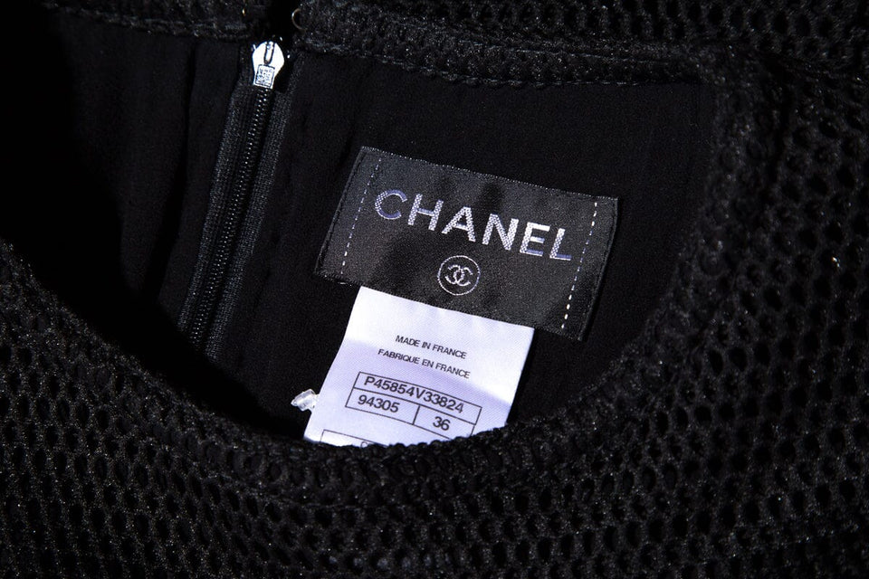 Chanel Black Mesh Perforated Dress SZ 36