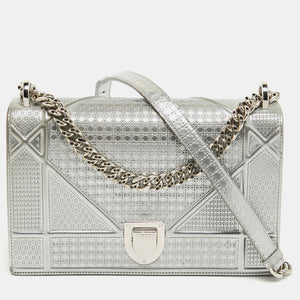 Silver Microcannage Patent Leather Medium Diorama Flap Shoulder Bag