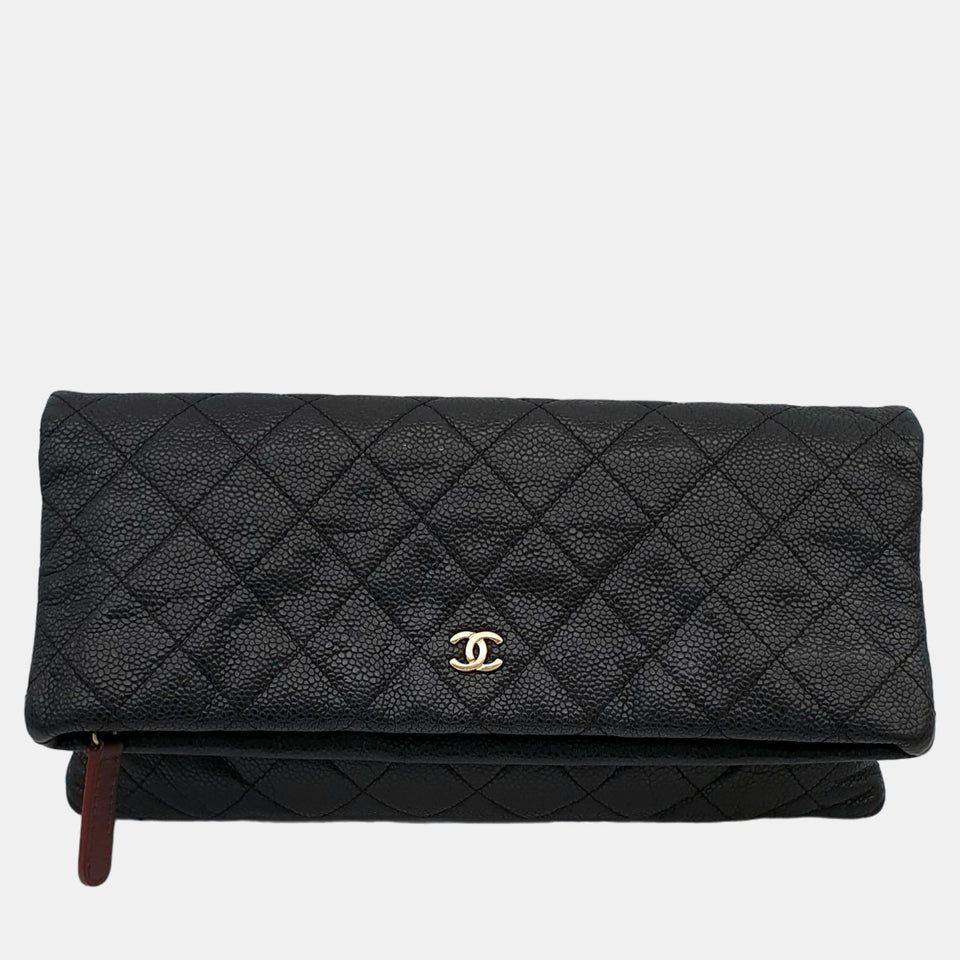 Black Leather Beauty CC Foldover Clutch Bag