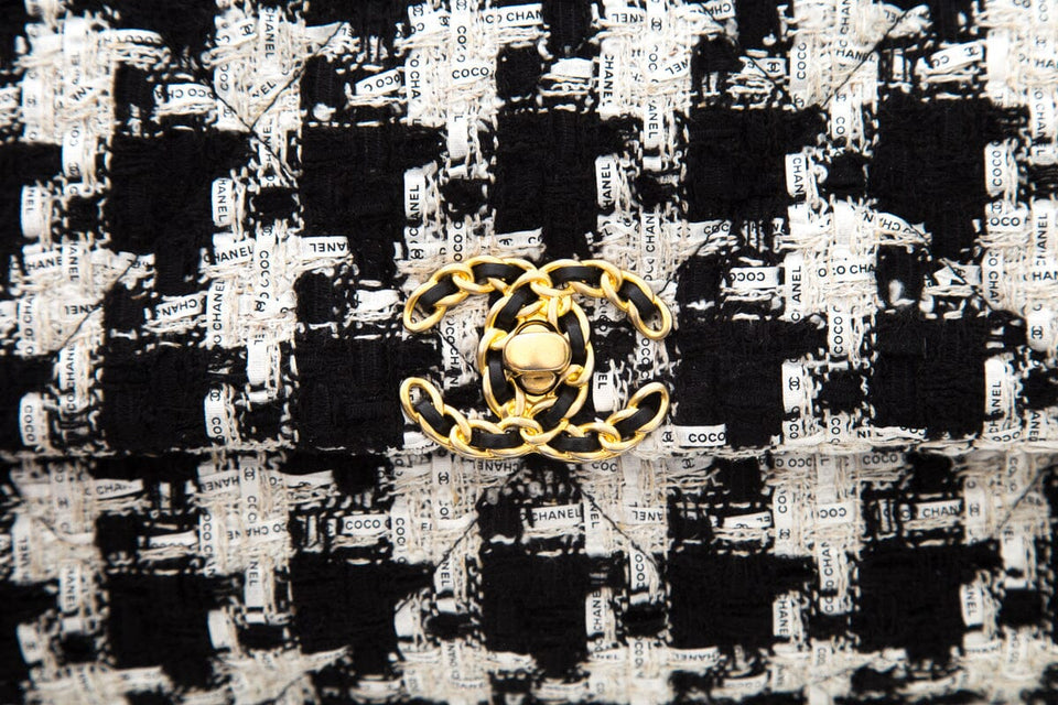 Chanel 2020 19 Black & White Tweed Maxi Handbag