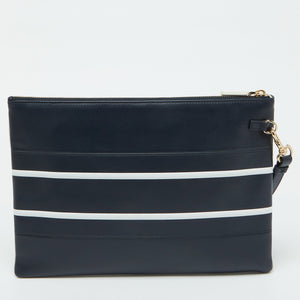 Dior Navy Blue/white Leather Logo Vibe Zip Clutch