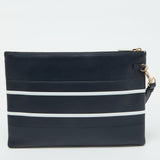 Dior Navy Blue/white Leather Logo Vibe Zip Clutch