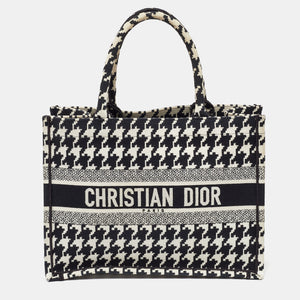 Dior Black/white Embroidered Macro Houndstooth Canvas Medium Book Tote