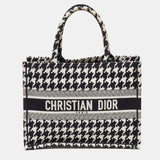 Dior Black/white Embroidered Macro Houndstooth Canvas Medium Book Tote