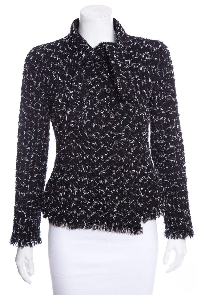 Chanel Cruise 2006 Navy Fantasy Tweed Tie Neck Blazer SZ 34
