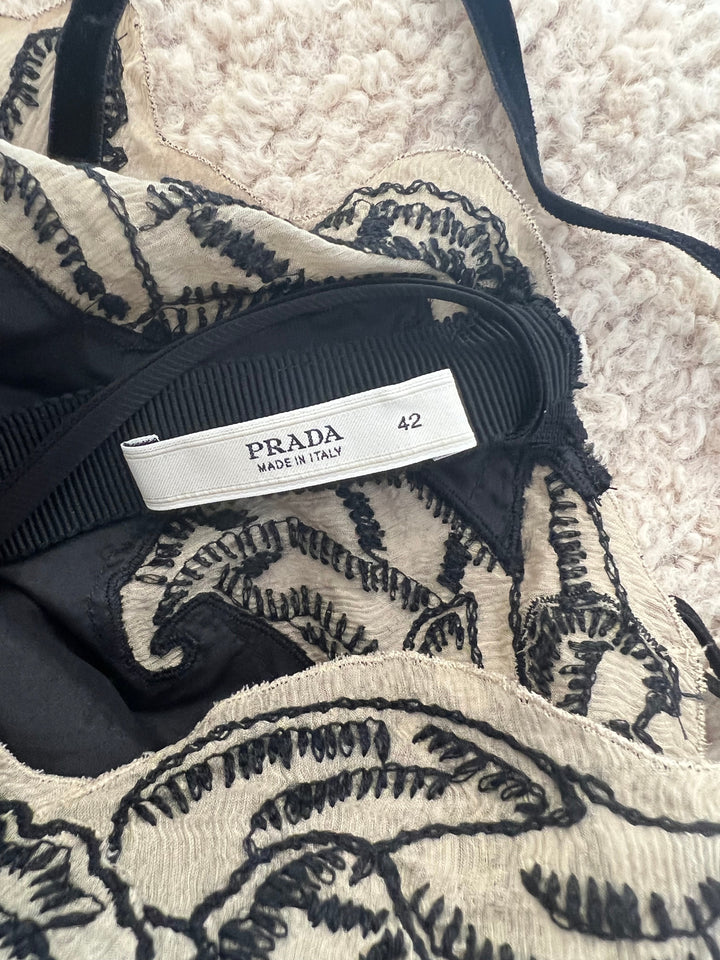 Prada Black Silk Lingerie Top and Midi Skirt Set with Embroidery Details Size IT 42 (UK 10)